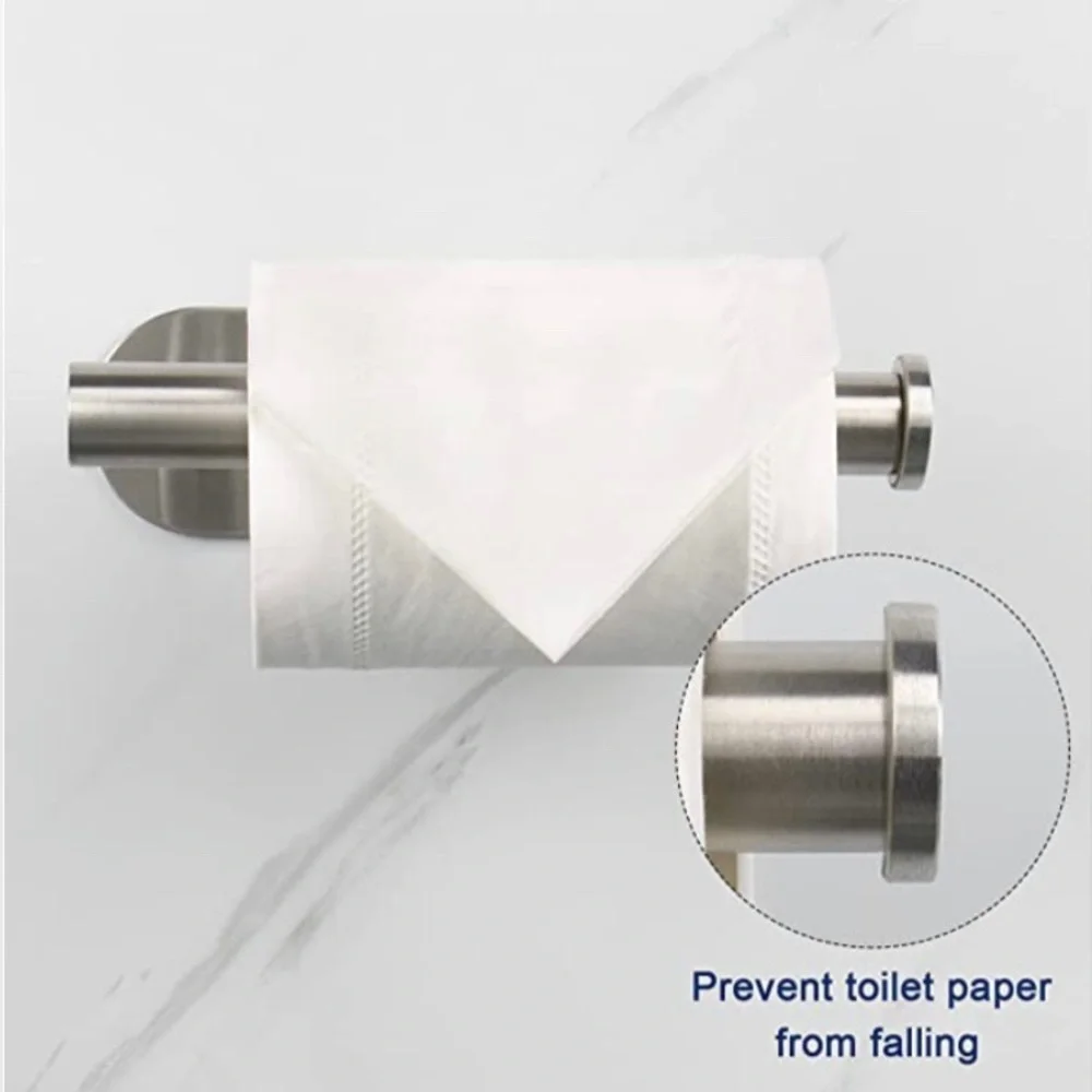 NIB Stainless Steel Toilet Paper Holder / No Punch /Easy 3M Stick Decor Bathroom